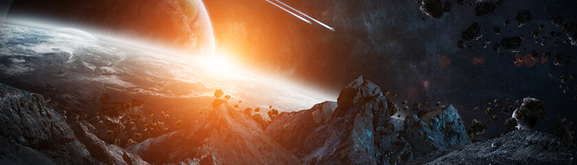 Leinwandbilder - Panoramic view of planets in distant solar system 3D rendering elements of this image furnished by NASA