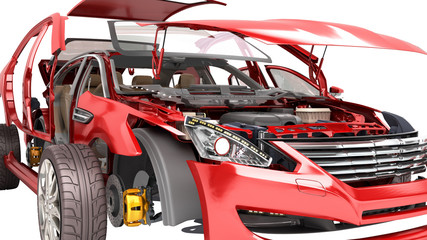 Wall Mural - Details of the red car on a white background no shadow 3D render