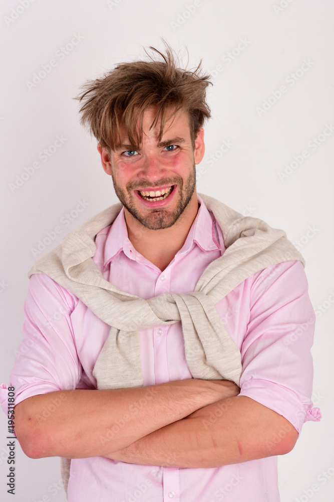 men's sweater tied around neck