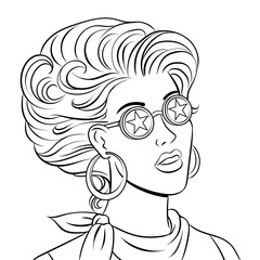 Beauty young woman in star glasses coloring vector