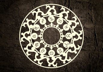 Wall Mural - Astrological symbols in the circle. Decorative ornanet