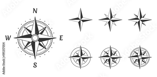Fotografía wind rose compass icons set, vector illustration