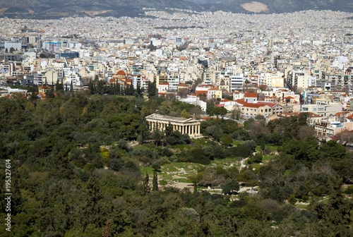 Fotografía The temple of Thisseio or temple of Hephaestus as seen from Acropolis of Athens, Greece