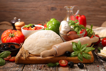 Poster - raw dough pizza with ingredient on board