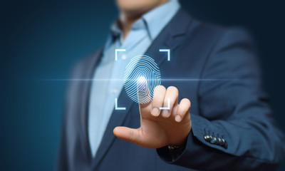 Wall Mural - fingerprint scan provides security access with biometrics identification. business technology safety
