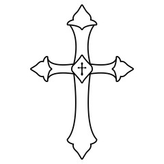 Sticker - Religious Cross icon over white background, vector illustration