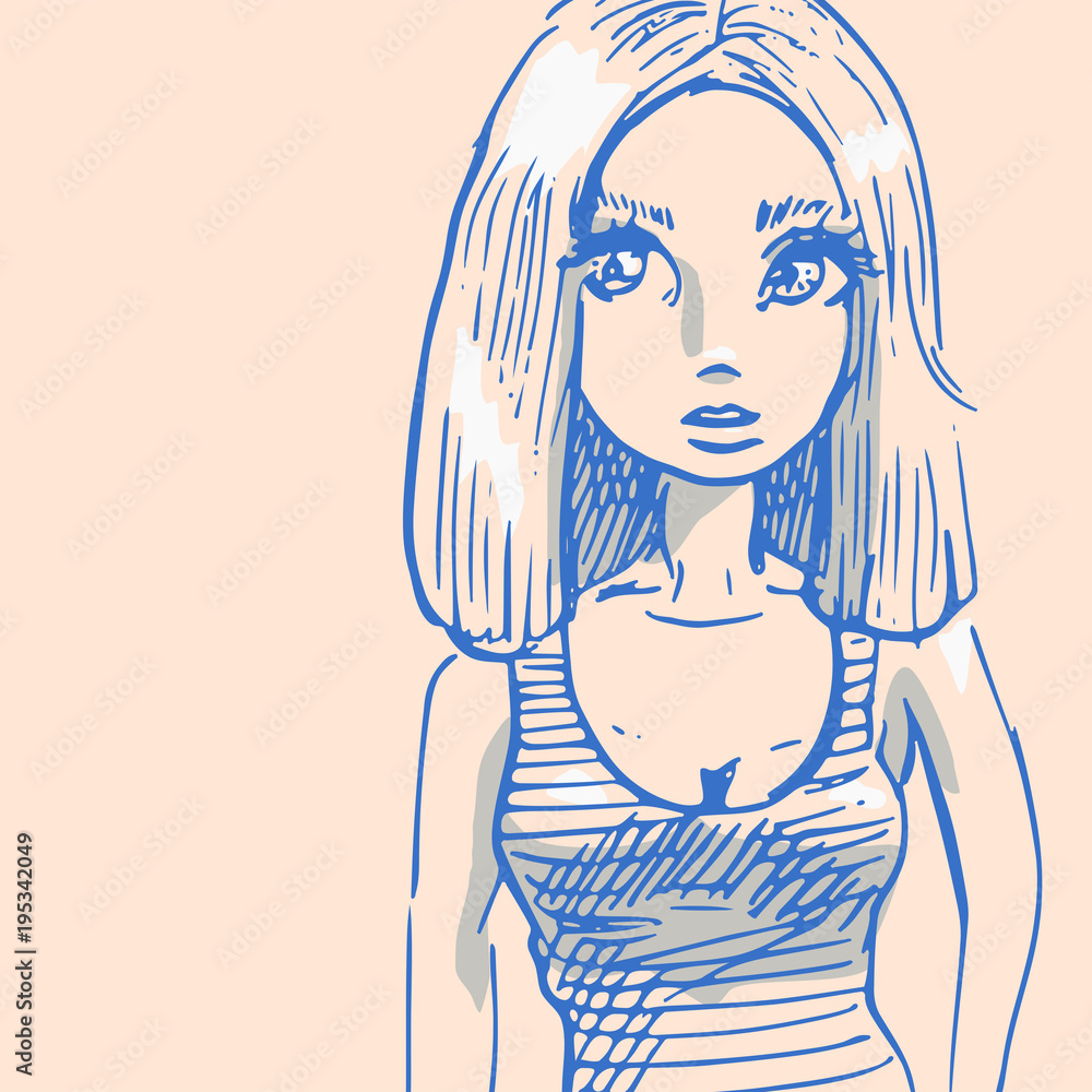 Portret tekening van jonge vrouw Stock Vector | Adobe Stock