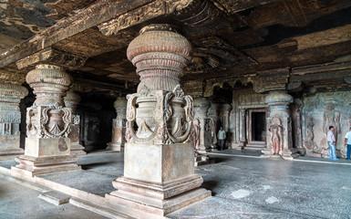 Poster - Interior of Indra Sabha temple at Ellora Caves, India