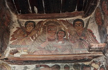 Wall Mural Of Saints And Iconographic Scenes, Painted In Naive African Christian Style, On Church Wall In Ethiopia 