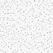Hand drawn vector seamless pattern with zodiac constellations on the starry background. Space backdrop in sketch style.