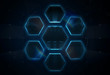 © spf - Blue buttons in hexagon format on a abstract dark background. 3d render
