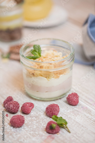 Raspberry Dessert Mousse With A Layer Of Whipped Raspberries And