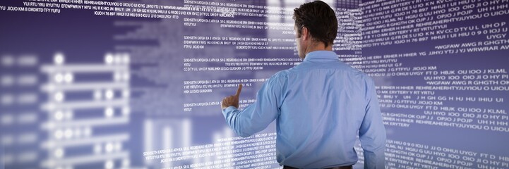 Wall Mural - Composite image of businessman in blue shirt using invisible