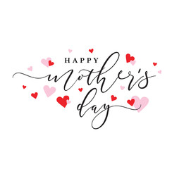 Wall Mural - happy mother's day holiday typography with pink and red hearts