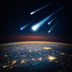 Wall Mural - falling meteorite, asteroid, comet on earth. elements of this image furnished by nasa.
