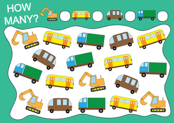 Wall Mural - Counting educational game for children. How many cars (transports)? Mathematics