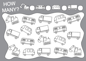 Wall Mural - Game for children. How many transports? Learning numbers, mathematics