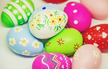 Perfect Easter eggs Hand Made. On white isolated background. Selective focus. 