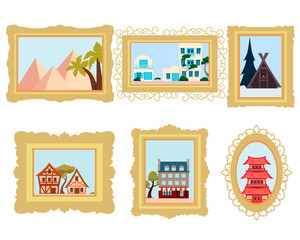 Wall Mural - Set of pictures from different countries. China, France and Egypt. Vector illustration