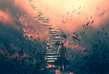 illustration of a man and dangerous stairs