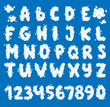 © Vectorvstocker - English alphabet from clouds on blue sky background cloudy alphabet decoration number typeface symbol blue sky ABC text. Weather text heaven design cloud alphabet letter typeset