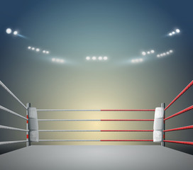 Canvas Print - boxing ring with illumination by spotlights. digital effect 3d render.