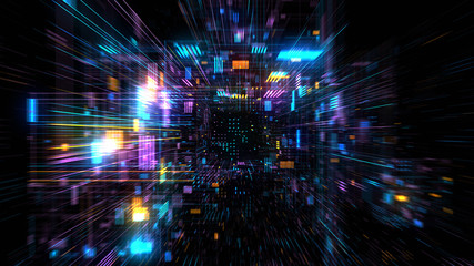 futuristic hud tunnel. display screens for tech titles and background, news headline business intro.