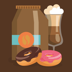 Poster - delicious iced coffee cup and donuts