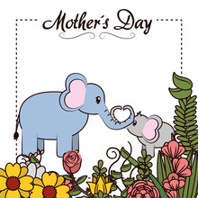 Happy Mothers Day Card With Cute Animals
