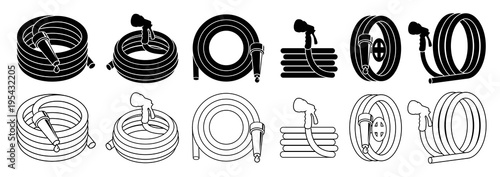 Photographie Garden hose or fire hose set, isolated on white vector icon.