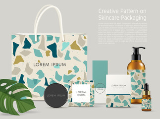 Beautiful Terrazzo Pattern on Skincare Packaging Template : Vector Illustration