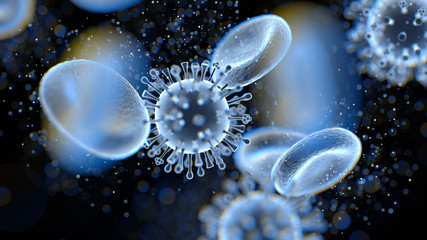 Wall Mural - 3d rendering abstract background of viruses in blood