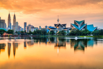 kuala lumpur, malaysia. sunset skyline from titiwangsa park.