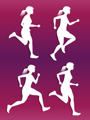 Canvas Print - White female running silhouette vector set