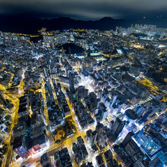 Poster - Aerial view of business district of Hong Kong at night