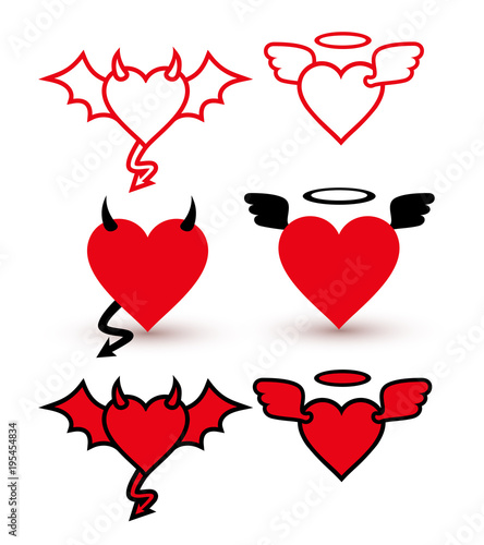 Set Of Devil Love With Demon Wing Horn Tail And Angel Hearts Icon Simple Heart Line Style Logo Template Design Vector Illustration Isolated On White Background Stock Vector Adobe Stock