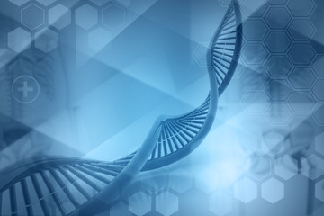Wall Mural - DNA molecules on blue background. 3d illustration..