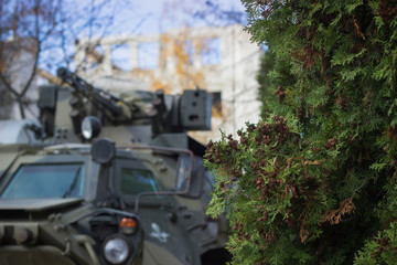 Military tank in the field