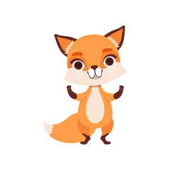 Sticker - Cute fox character standing, funny forest animal vector Illustration on a white background