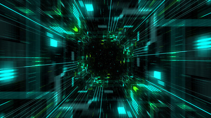 Wall Mural - abstract futuristic sci fi warp tunnel with particle grid. graphic for data center, server, internet