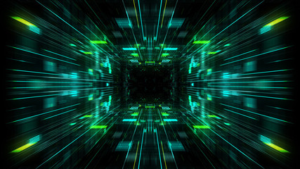 Wall Mural - abstract futuristic sci fi warp tunnel with particle grid. graphic for data center, server, internet