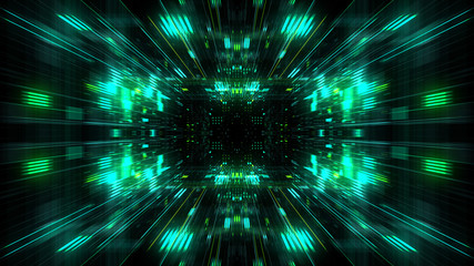 Wall Mural - abstract futuristic sci fi warp tunnel with particle grid. graphic for data center, server, internet