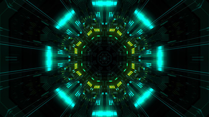 Wall Mural - abstract futuristic sci fi warp tunnel with particle grid. graphic for data center, server, internet