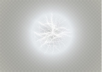 Wall Mural - ball lightning. thunder isolated on transparent background. thunderbolt in sky. electricity blast st