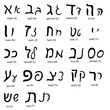 Hand drawn hebrew alphabet,  black isolated on white background.
