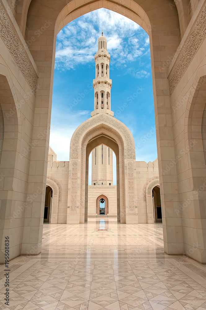 wejście do meczetu, Grand Mosque, Muscat, Oman - obrazy, fototapety, plakaty 