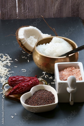 Fotografie, Obraz Mustard seeds and Himalayan salt with other spices