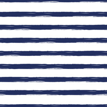 Seamless Nautical Pattern With Hand Painted Brush Strokes, Striped Background.