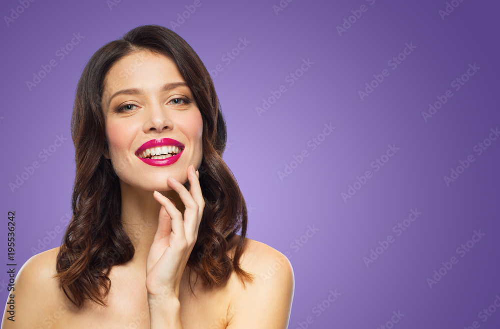 beautiful woman with lipstick over ultra violet - obrazy, fototapety, plakaty 