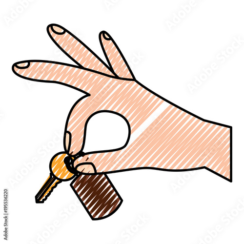 hand holding keychain and key vector illustration drawing image Buy